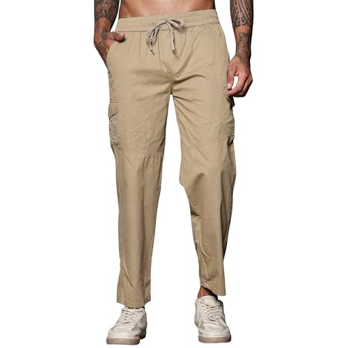 Image of FABRIPPLE Men's Heavy-Duty Cotton Cargo Pants - Rugged Style, All-Day Comfort