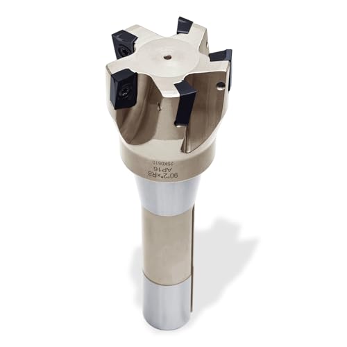 Image of R8 Shank Indexable End Mill 2 inch Diameter 90 Degree High Speed Milling Cutter with 5 Apkt1604 Carbide Inserts (6-1 /8 inch Overall Length)