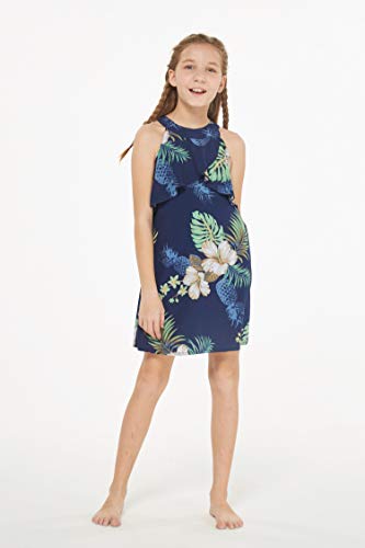 Girl Hawaiian Round Neck with Ruffle Dress in Pineapple Garden4