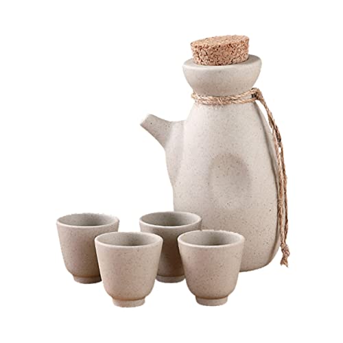 Alipis Ceramic Sake Pot Set Japanese Wine Containers Cups 300ml Bottle 4 x 50ml Cups Decorative Home Bar Drinkware