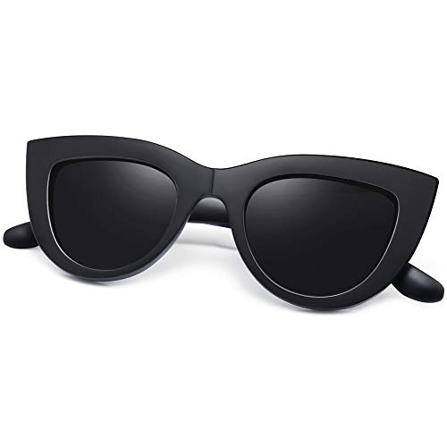 Joopin Polarized Black Cateye Sunglasses Oversized, Vintage Chunky Cat Eye Sun Glasses UV400 Protection, Fashion Rounded Cat Style Shades for Women, Dark Lens Sunnies Driving Running Costume