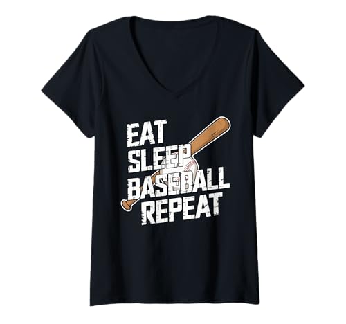 Mujer Eat Sleep Baseball Repeat - Design for Fans & Players Camiseta Cuello V