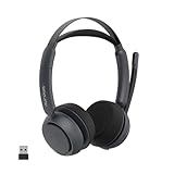Nuroum ワイヤレス Bluetooth ヘッドセット両耳 業務用 USBアダプタ付属 ノイズキャンセリングマイク搭載 Web会議用 無線ヘッドセット 45時間連続使用 ミュートボタン 音量調整 コールセンター/運転手用 クリアな通話 パソコン/タブレット/スマホ対応 USB接続可 在宅勤務 軽量 快適 ブラックHP31DU