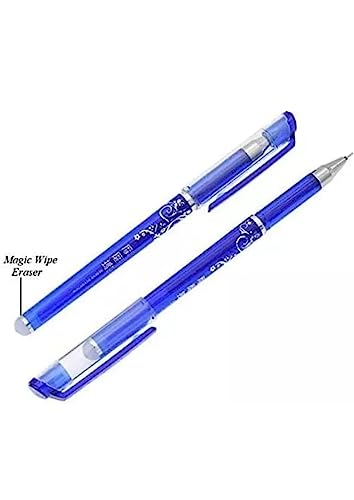 Image of AARNASHOPPE Blue Ink Erasable Gel Pen Blue Ink Rollerball Pens Rub-Out Friction Pens Set with attached Magic Wipe Eraser (0.35mm Nib Size) Gel Pen (Pack of 12 Pens)
