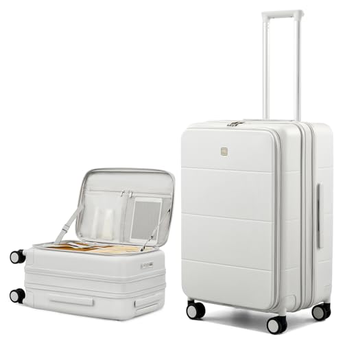 Image of Hanke Hardside Expandable Checked Luggage, 24 Inch Top Opening Trunk Luggages with Spinner Wheels, All-PC Hard Shell Suitcase, Lightweight TSA Checked-Medium(Smoke White, 83L)