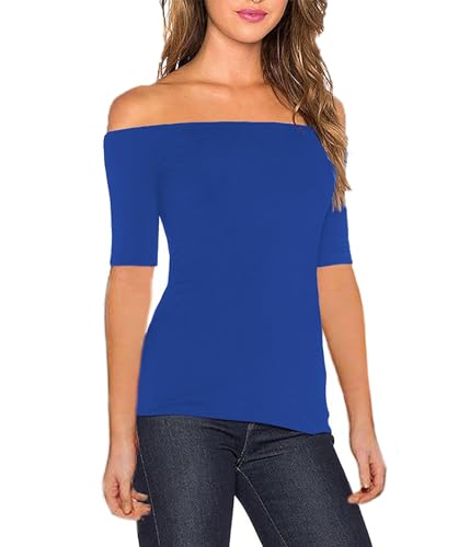 Image of Sarin Mathews Women's Sexy Off The Shoulder Tops Long Sleeve Slim Fit Stretchy Shirts Blouses Top