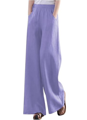 Image of KOTTY Women's Crumble Fabric High Waist Solid Color Drawstring Wide Leg Trousers Loose with Pockets