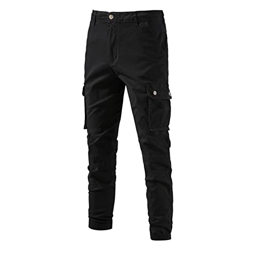rtdgcv Pantaloni da sci di fondo da uomo, casual, traspiranti, tinta unita, versatili, pantaloni cargo impermeabili da uomo, Nero , L