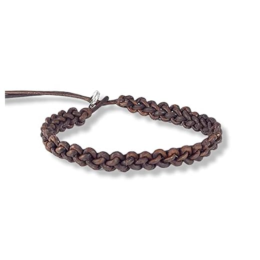 Pulsera de hombre en cuero crudo tejido a mano - Ajustable - Marrón oscuro