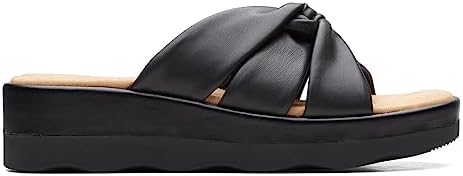 Clarks unisex adult Clara Charm Wedge Sandal, Black Synthetic, 8.5 US | Image 1