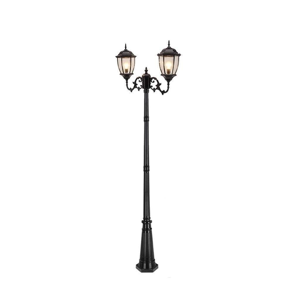 QUSYZD Lamp Post Lights Outdoor, Outdoor Lamp 2-Lights Aluminum Metal Retro Outdoor Street Light Ip54 Waterproof 2.25M High Pole Post Lamp Patio Lawn Lantern External,