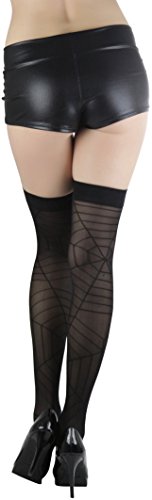 Image of ToBeInStyle Women's Spiderweb & Crawling Spider Print Hosiery Tights & Thigh High Stockings