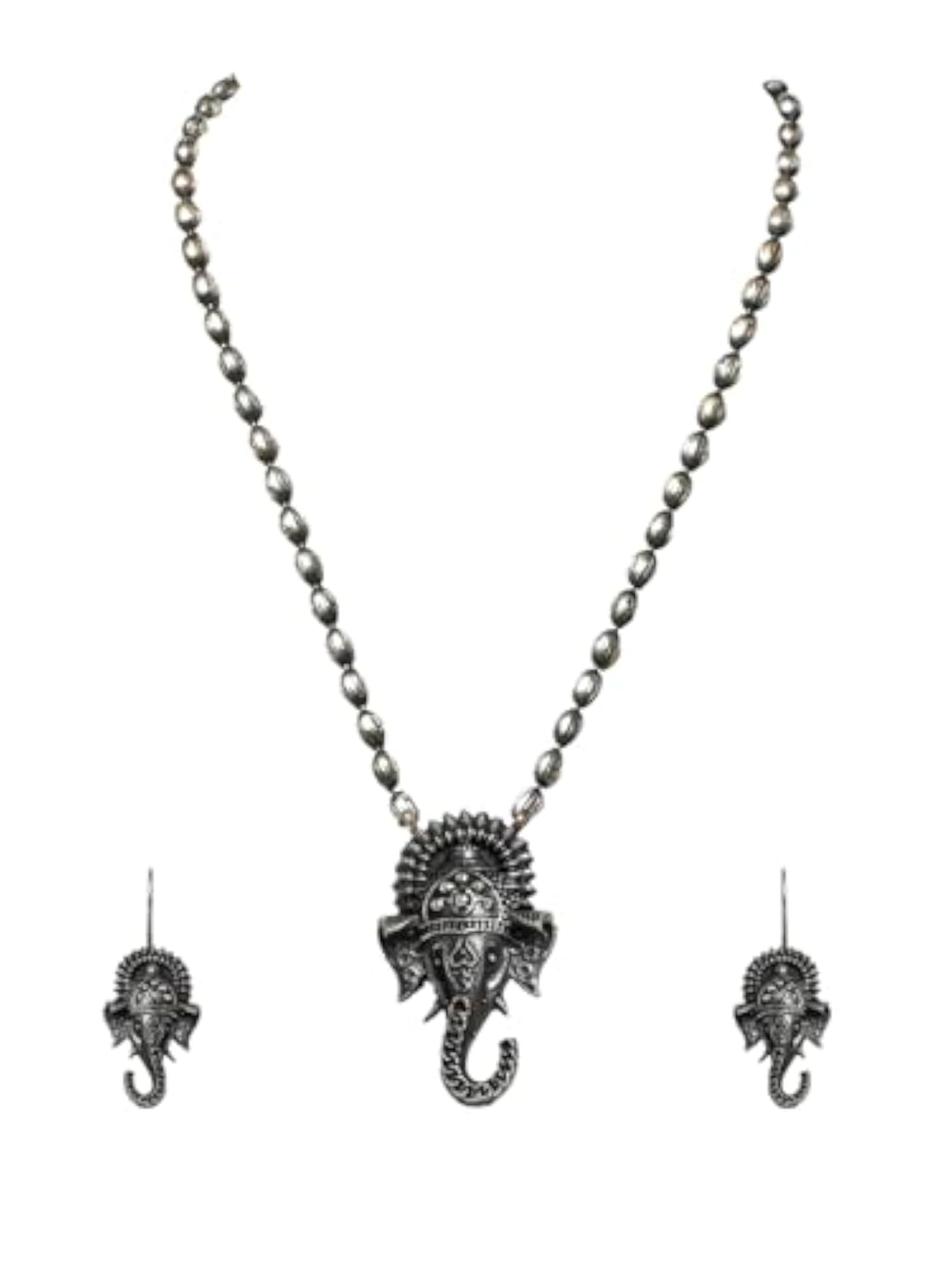 Handmade 92.5 Silver Plated Ganesh Necklace Set with Earrings