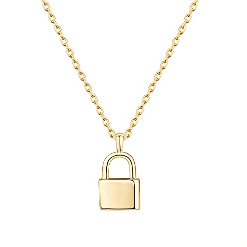 PAVOI 14K Yellow Gold Plated Shape Pretty Necklace | Womens Cute Necklaces | Friendship Necklace | Lock Pendant Necklace