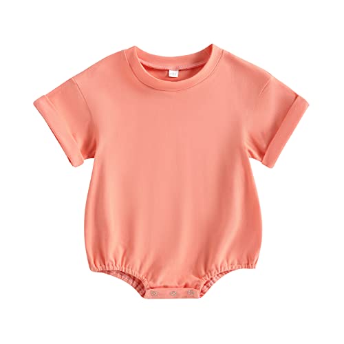 Image of AEEMCEM Unisex Baby Boy Girl Solid Color Short Sleeve Bubble Romper Oversized T-Shirt Romper Bodysuit Top Summer Clothes