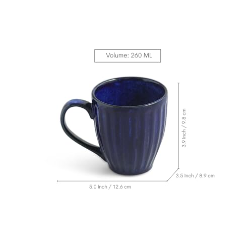 Image of ExclusiveLane 'Midnight Ribbed' Hand-Embossed Ceramic Coffee Mug Ceramic Mugs for Milk Chai Tea Cup (Set of 2, 260 ML, in Gift Box, Microwave Safe)