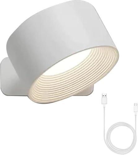 Lights of Sweden Wall Lights, Rechargeable Wall Mounted Sconces,3 Color Modes 3 Brightness Levels 360°Rotation Lighting, for Bedroom Reading Bedside (White)
