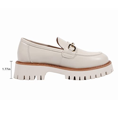 Image of Platform Loafers for Women Chunky Heel Lug Sole Loafers Slip ons Round Toe
