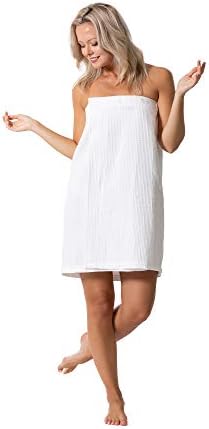 レディース 高品質 トルコ産コットン ワッフル織り ラップタオル スパ用 調節可能な留め具付き US サイズ: Small/Medium カラー: ホワイト