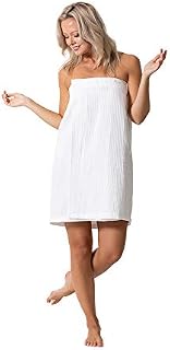 Turkish Linen Women’s Waffle Spa Body Wrap with Adjustable Closure (One Size, White)