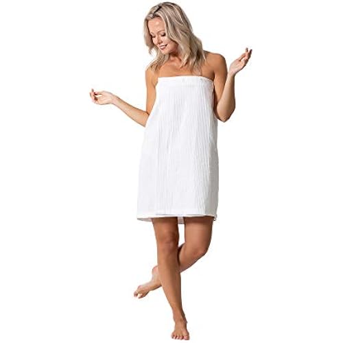 Turkish Linen Women’s Waffle Spa Body Wrap with Adjustable Closure