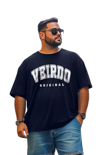 Image of Veirdo 100% Pure Cotton Oversized Fit Drop Shoulder Aesthetic Front Chest Typo Graphic Printed T-Shirt for Men (Sizes : 2XL to 5XL)