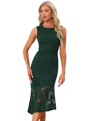 Robe de cocktail Allegra K dentelle sans manches femme robe fourreau asymétrique à volants
