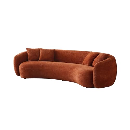 Image of KEIKI 103 inch Boucle Half Moon Curved Sectional Sofa with 4 Throw Pillows, Modern Style 5-Seater Teddy Fleece Leisure Couch with Curved Backrest, Easy Assembly, for Living Room, Bedroom, Orange