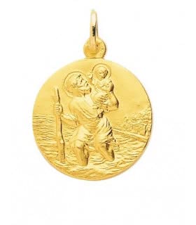 Médaille Saint Christophe or jaune 750/00 de 20 mm le cadeau idéal de baptême et communion