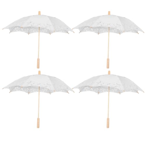 Parasol dentelle blanc mariage et ombrelle vintage bois léger 4 pièces
