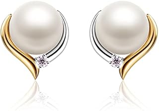 Jewlldeen Pearl Earrings for women, Sterling Silver 925 Studs, Silver Jewelry Gifts for Her,Wife,Girlfriend,Mom
