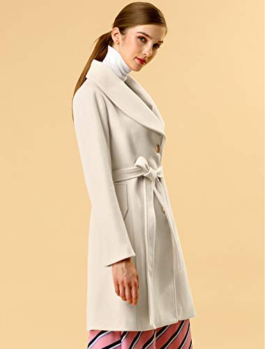 Allegra K Women's Shawl Collar Single Breasted Winter Long Belted Coat Medium Beige #TOP1