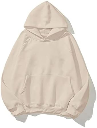 Lauweion Women Solid Basic Fleece Letter Loose Hoodie Sweatshirt Long Sleeve Kangaroo Pocket Drop Shoulder Pullovers Top Apricot