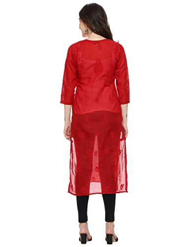 Image of Ada Hand Embroidered Lucknowi Chikankari Cotton Kurta for Women A133488 | Handcrafted lucknow chikan embroidery latest womens ethnic wear kurti tunic for office work wear