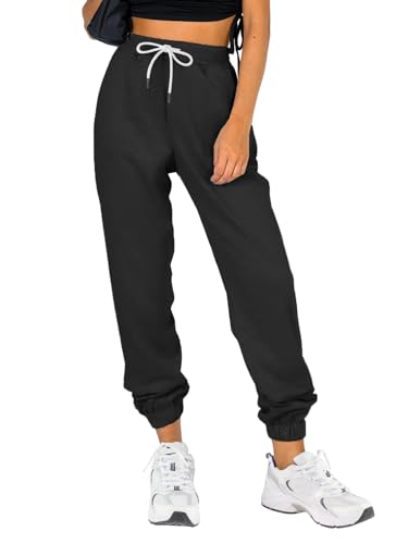 ATHMILE Plus Size Womens Pants High Waisted Comfy Thin Loose Baggy Lounge Ladies Straight Leg Sweatpants Athletic Jogger Fall Outfits Trousers Black