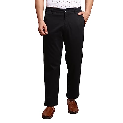 Image of Colorplus Men's Cotton Blend Solid Piece Dyed Pattern Tailored Fit Flat Front Casual Trouser