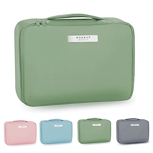 EXGOX Makeup Bag Cosmetic Bag for Women Cosmetic Travel Makeup Bag Large Cosmetic Bags for Girls Make Up Brush Bags Reusable Toiletry Bag(Green)