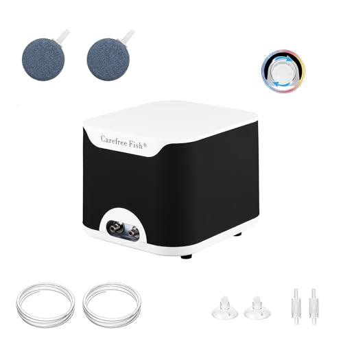 Carefree Fish 5/10W Aquarium 2 Luftauslässe Leise Luftpumpe Fischtank Einstellbare Sauerstoffpumpe Leistungsstarke Belüfterpumpe mit Schlauch und Luftstein bis zu 300 Gallonen Aquarium