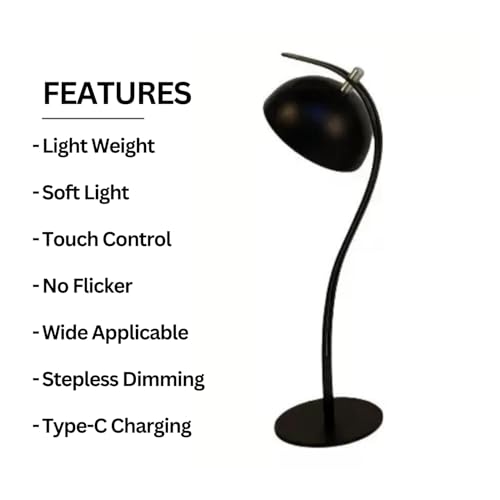 Image of NYRWANA Table Lamp for Study Room, Study Lamp, 3 Modes Touch Control LED Desk Lamp, Study Table Lamp, Lamp Light for Study, Gifts for Family & Friends, Desk Lamp - USB-C Rechargeable (Black)