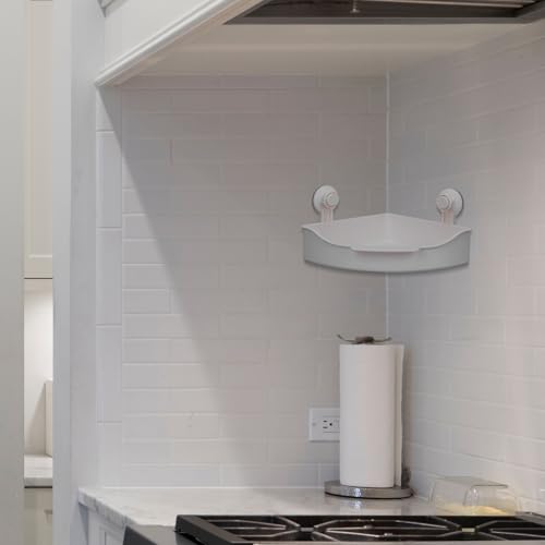 Étagère d'angle de salle de bain à ventouses sans perçage blanche