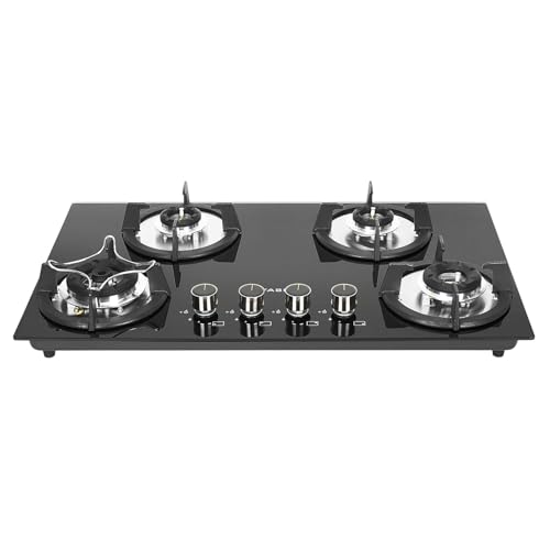 Image of Faber Hob 4 Burner | Auto-Ignition | Spillage Proof | HOB SUPERIA HT764 BR AI N |Metal Knobs | Pan Support | Black Glass Finish |5 Yr Warranty on Burner & Glass | 1Y Comprehensive (76cm 4 Burner)