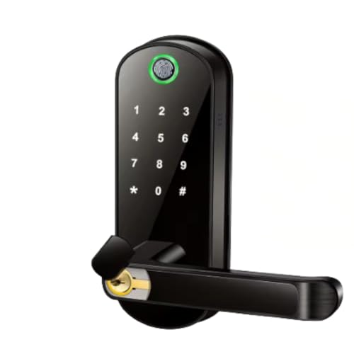 TPPTレバーハンドル錠 スマート指紋ドアロック 指紋認証、カードキー、キーホルダー、USB緊急電源、ブルートゥースのデジタルパスワードIC Karte キーと互換性 家庭用デジタル、オフィス (ブラック)
