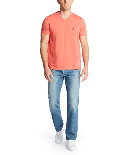 Nautica mens Short Sleeve Solid Slim Fit V-neck T-shirt T Shirt, Dreamy Coral, X-Large US2