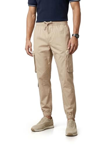 Image of The Indian Garage Co Men Mid-Rise Stretchable Relaxed Fit Cargo Joggers