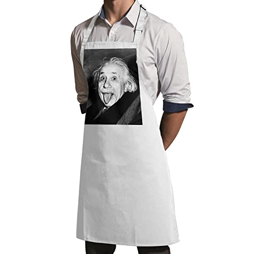Tablier cuisine blanc Albert Einstein tire la langue coton premium - 3