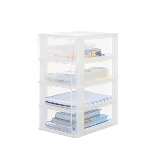 Iris Ohyama, Tour de rangement plastique avec Poignées ergonomiques, 7L, 4 Tiroirs, Sans BPA,Bureau, Chambre, Salon,Bureau, DDOCH-2004, Transparent