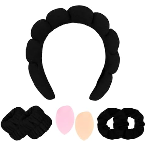 CAVETEE Makeup Headband for Washing Face, Spa Headband Wristband and Makeup Sponge, Skincare Headband Thick Sponge Headband for Women Girls Cover