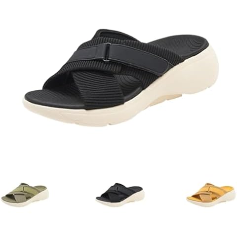 YWeiLiangSan Orthopedic Sandals for Women Comfortable Recovery Slides with Arch Support Plantar Fasciitis Slides Slippers (Black,39) Cover
