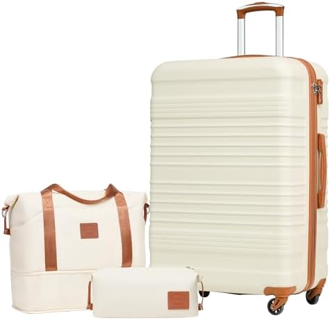 COOLIFE Koffer Set 3tlg: Luggage Set 28 Zoll Groß Hartschale Koffer TSA | ABS, leise Rollen, Reisetasche & Kulturtasche inkl. – Ideal für Familienurlaub, Auslandsaufenthalt & lange