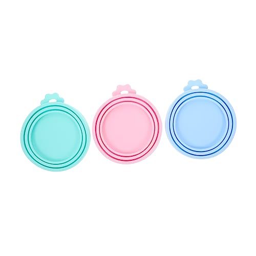 SUPVOX 3pcs Flexible Silicone Pet Food Can Lids Sealing Covers for Dog Cat Food Cans Keeps Fresh Odor Easy to Use Green Blue Pink